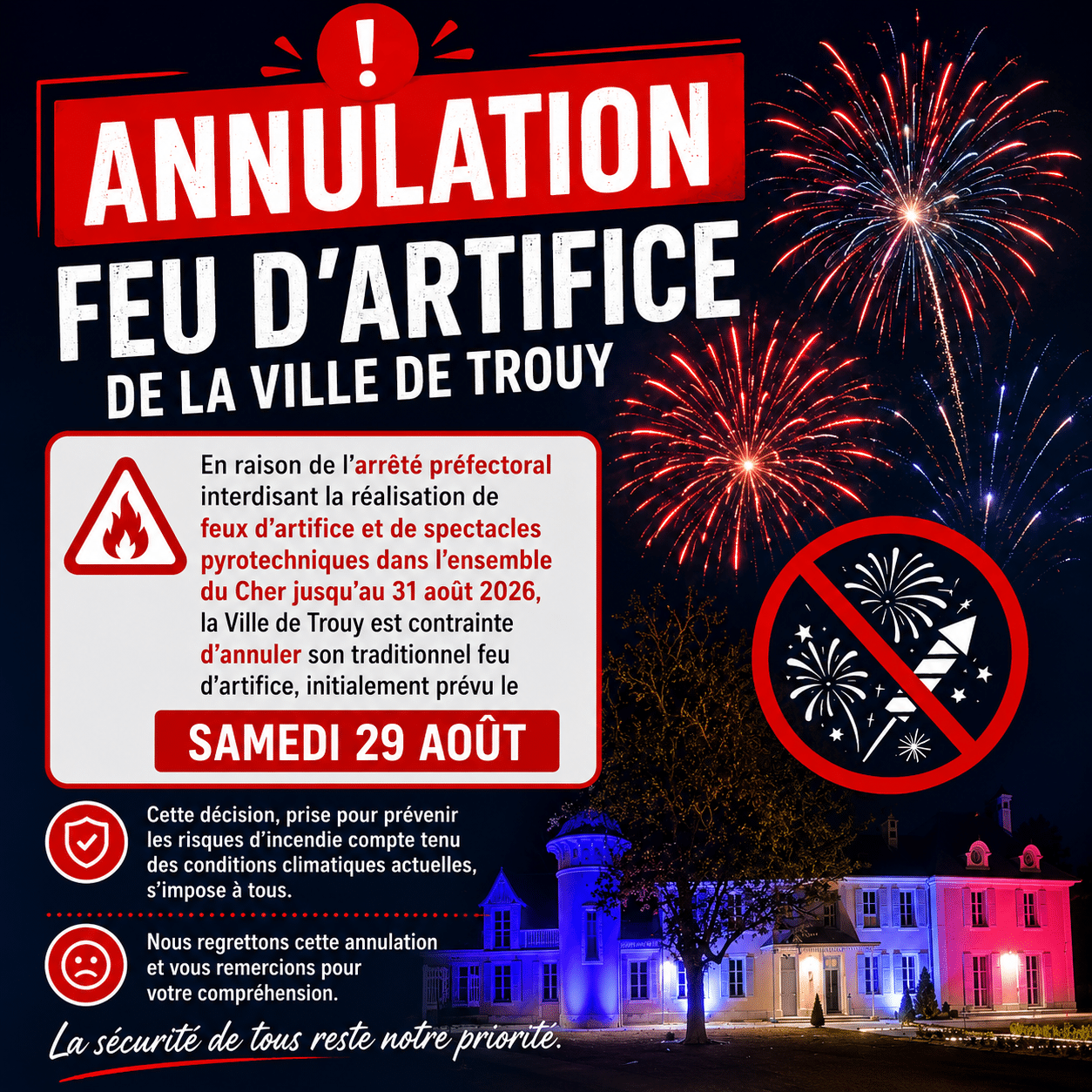 Annulation feu d'artifice