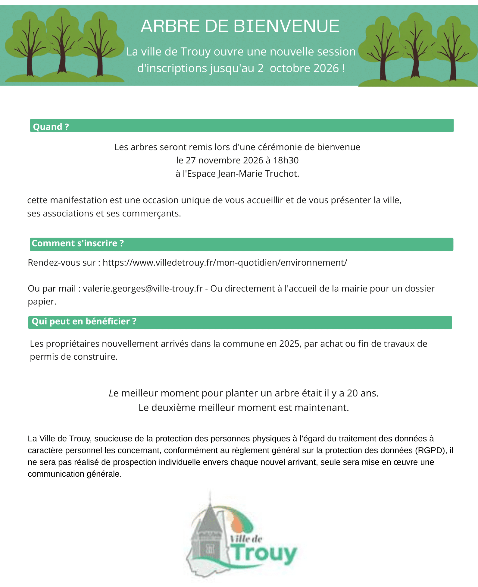Quand Les arbres, proarbres de bienvenue